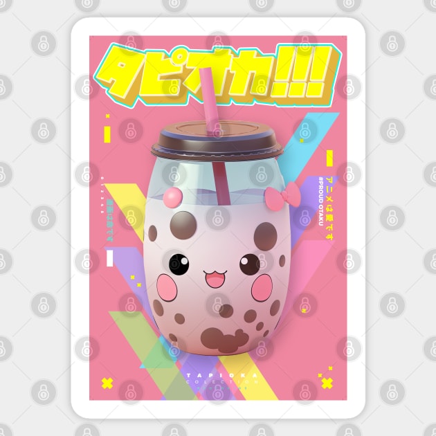 Joyfull Blueberry Chocolate Bubble Tea with Strawberry Chunks - Tapioka Collection | Kawaii Aesthetic Anime Bubble Tea 3D Pop Art Design | PROUD OTAKU Sticker by PROUD OTAKU